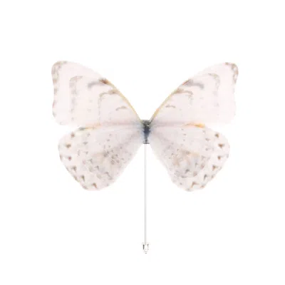 Oanasavu.creations Women's Silver Pin Off White Silk Butterfly Brooch