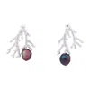 Oanasavu.creations Women's Silver / Purple / Blue Sterling Silver Coral Ear Studs Freshwater Peacock Pearls Earrings