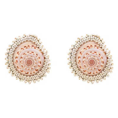 Oanasavu.creations Women's Silver / White / Grey Beaded Sea Shells Earrings Sterling Silver Studs