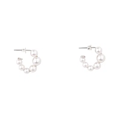 Oanasavu.creations Women's Silver / White Sterling Silver And Pearls Hoop Earrings In Multi