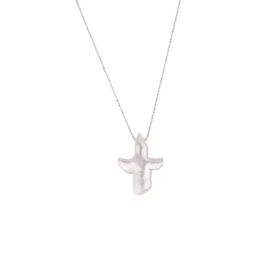 Oanasavu.creations Women's Sterling Silver & Natural White Freshwater Cross Shaped Pearl Necklace