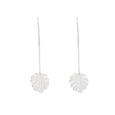 Oanasavu.creations Women's Sterling Silver Monstera Leaf Dangle Chain Earrings