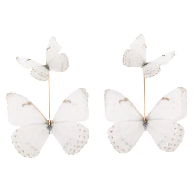 Oanasavu.creations Women's White Silk Butterfly Earrings Ethereal Bridal Wedding Day Butterfly Jewelry Accessories