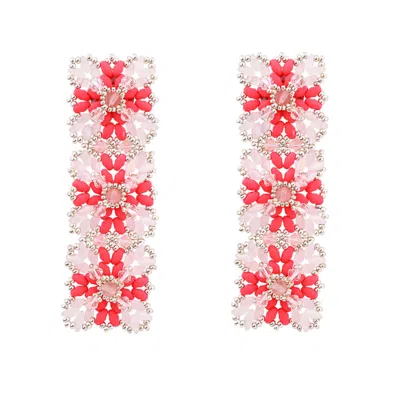 Oanasavu.creations Women's White / Silver / Orange Pink Glass Beads & Silver Lace Design Long Elegant Earrings In Multi
