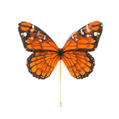 Oanasavu.creations Women's Yellow / Orange Gold Pin Orange Silk Butterfly Brooch