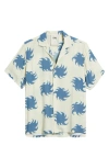 Oas Abstract Print Viscose Camp Shirt In Blue