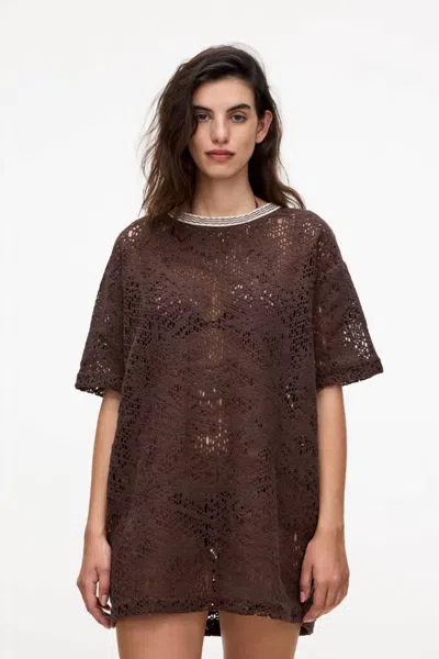 Oas Astrea Pegasus Crochet Dress In Brown In Black