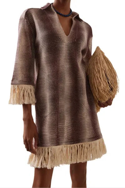 Oas Aya Net Weave Printed Dress In Merlot Echo In Brown