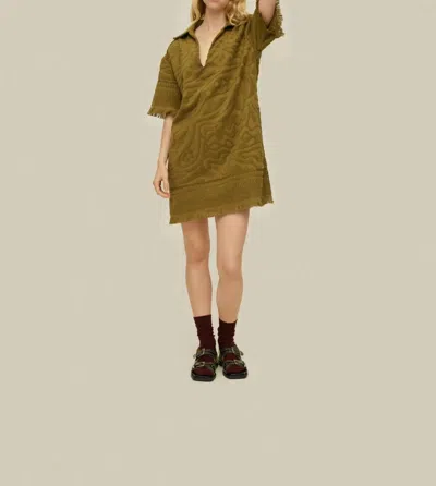 Oas Aya Terry Mini Dress In Olive In Green