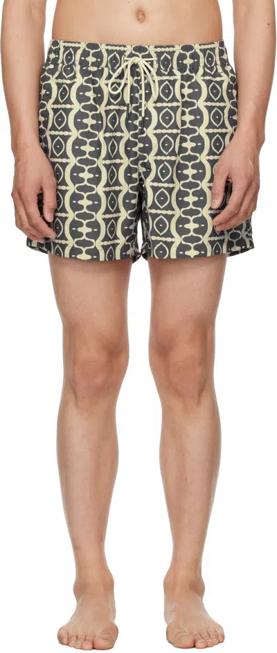 OAS BEIGE & BLACK FORGE HYPNOTISE SWIM SHORTS