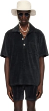 Oas Black Girona Velour Polo In Nearly Black