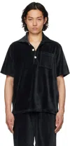 Oas Black Girona Velour Polo In Nearly Black