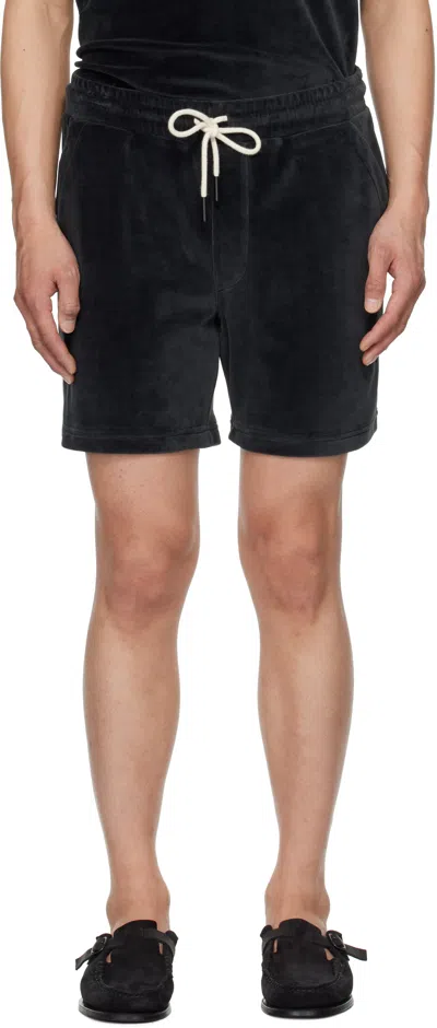 Oas Black Velour Shorts In Nearly Black
