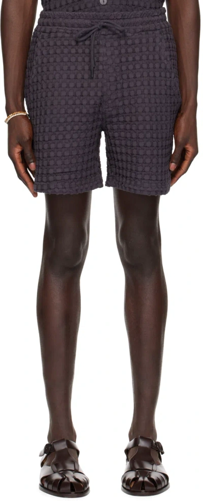 Oas Black Waffle Knit Shorts In Nearly Black