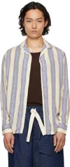 Oas Blue & Off-white Havana Viscose Long Sleeve Shirt In Blue