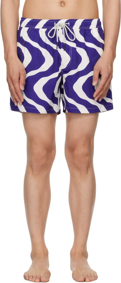 Oas Blue & Off-white Rippling Swim Shorts