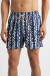 Oas Blue Scribble Relaxed Fit Swim Trunks In Blue