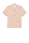 Oas Puzzlotec Texture Terry Cloth Camp Shirt In Pink