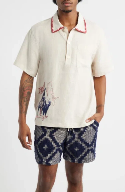 Oas Bronc Girona Short Sleeve Linen Button-up Shirt In White