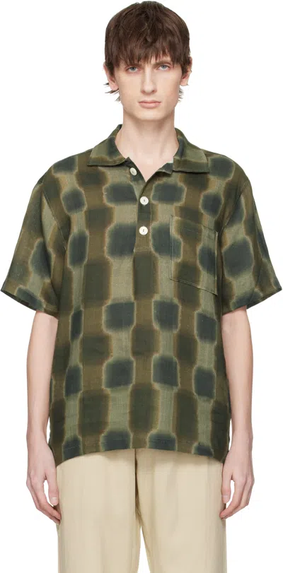 Oas Brown & Green Totemic Girona Linen Polo In Multi