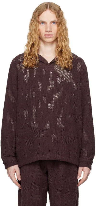 Oas Burgundy Crochet Polo In Grot