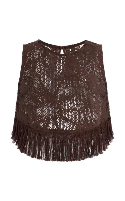 Oas Exclusive Astrea Aurora Crochet Cotton Top In Brown