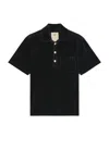 Oas Black Girona Velour Polo In Nearly Black