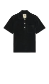 Oas Black Girona Velour Polo In Nearly Black