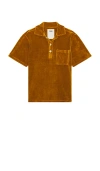 Oas Girona Velour Polo In Tan