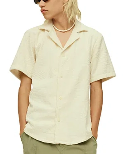 Oas Golconda Cotton Terry Jacquard Relaxed Fit Button Down Camp Shirt In Neutral