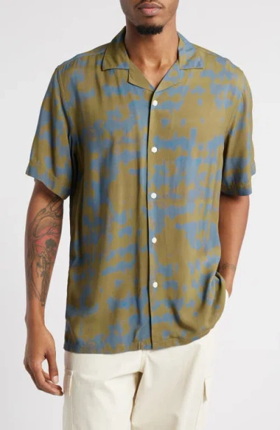 Oas Highland Abstract Print Viscose Camp Shirt In Green Multi
