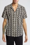 Oas Hypnotise Cuba Cotton Terry Relaxed Fit Button Down Shirt In Black Multi