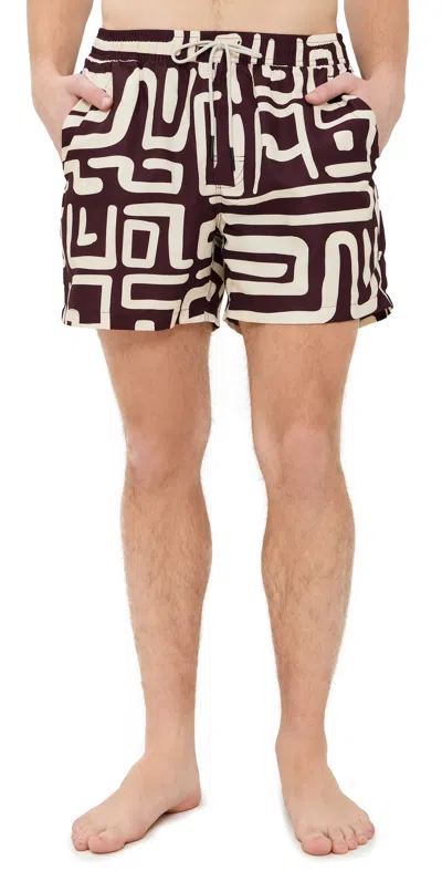 Oas Burgundy & Beige Kalahara Swim Shorts