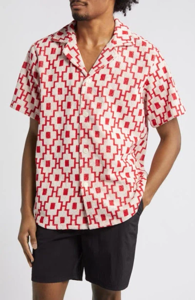 Oas Machu Terry Short Sleeve Camp Shirt In Red