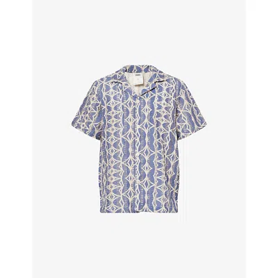 Oas Mens Blue Arko Cuba Cotton-crochet Shirt
