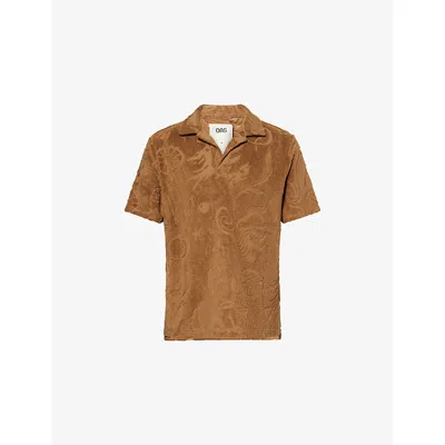 Oas Mens Lt-brown Devore Pattern Cotton-blend Polo Shirt