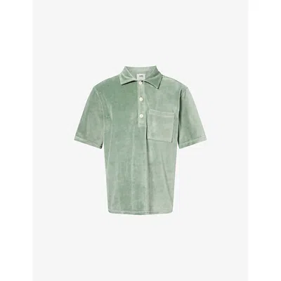 Oas Mens Green Girona Patch-pocket Cotton-blend Velour Shirt
