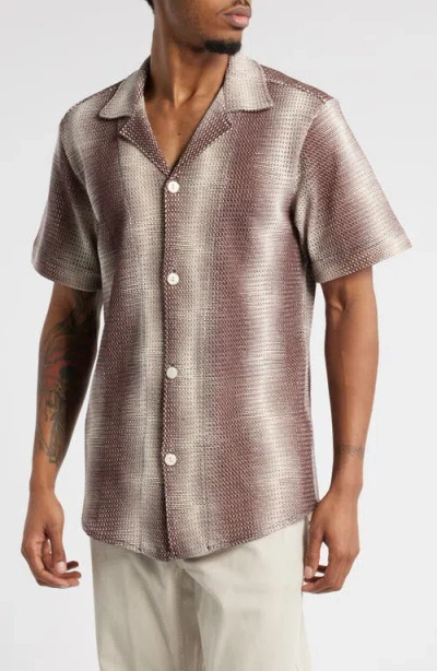 OAS OAS MERLOT ECHO CUBA OMBRÉ STRIPE KNIT COTTON CAMP SHIRT