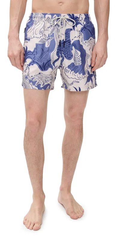 Oas Mens Blue Mystea Logo-tab Swim Shorts