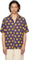 Oas Navy & Yellow Sunday Sun Viscose Shirt In Navy