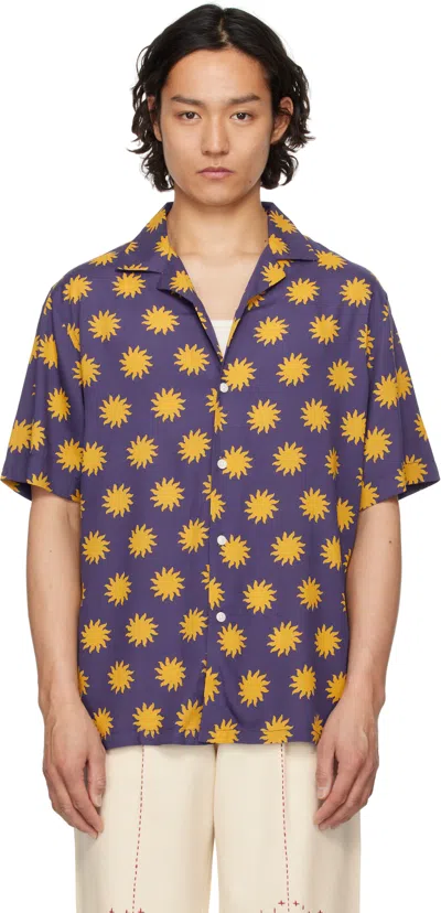 Oas Navy & Yellow Sunday Sun Viscose Shirt