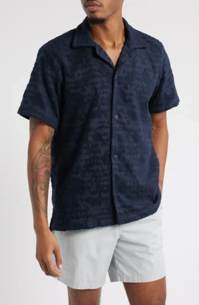 Oas Night Lagoon Cuba Terry Cloth Camp Shirt In Blue