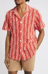 OAS RED SCRIBBLE MESH CAMP SHIRT
