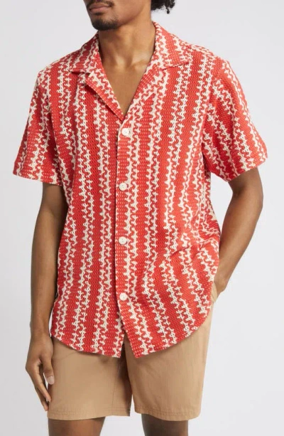 Oas Red Scribble Mesh Camp Shirt