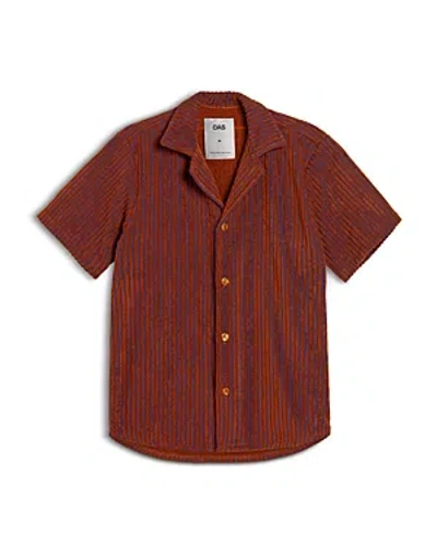 Oas Relaxed Fit Deep Cut Cuba Terry Shirt In Rusty Red