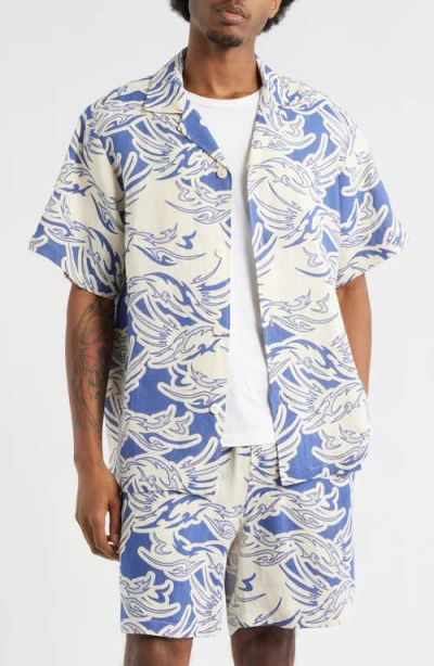 Oas Rogue Linen Camp Shirt In Blue