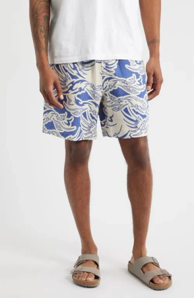 Oas Rogue Porto Linen Drawstring Shorts In Blue