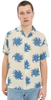 Oas Abstract Print Viscose Camp Shirt In Blue