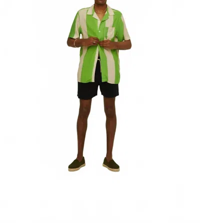 Oas Stripe Viscose Button Up Shirt In Emerald In Green