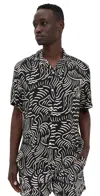 Oas Lorenzo Abstract Botanic Print Viscose Camp Shirt In Black